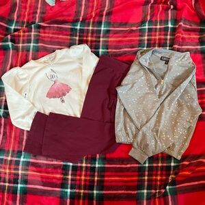 Kid’s Clothing Bundle with Maroon Flare Leggings, Gray Half Zip, and Sweater